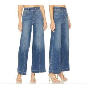 Spanx Seamed Front Wide Leg Jeans Large Petite Vintage Indigo 20407Q Pull on